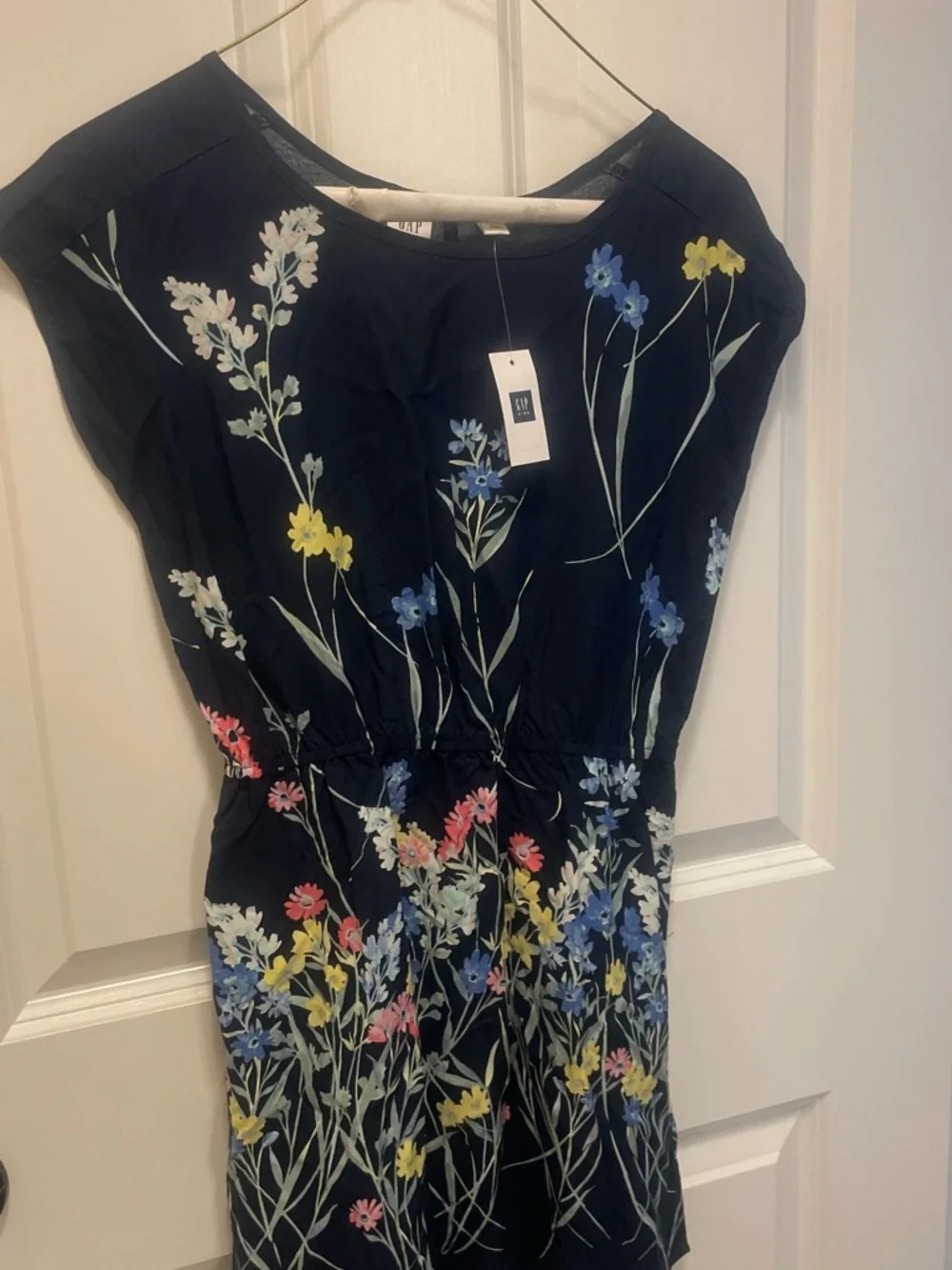 GAP Black Midi Dress with Multicolor Floral Print